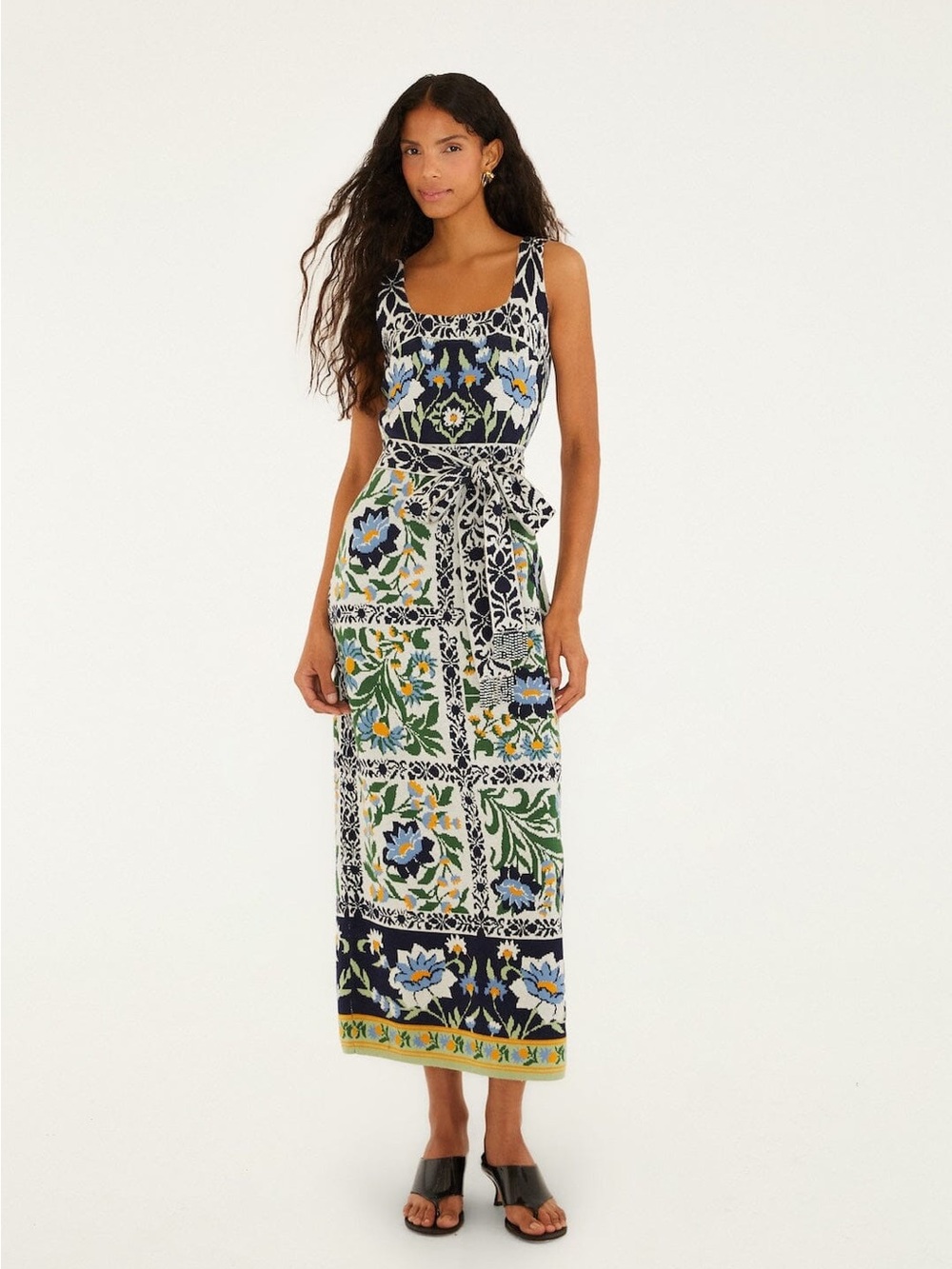 FARM RIO Black Manoela Belted Knit Midi Dress XS